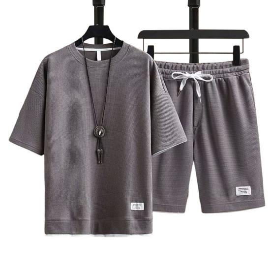 2026 3A Casual Outfit Trendy Drawstring Knee Length Casual Outfit Waffle Texture T-shirt Wide Leg Shorts Leisure Outfit Daily Garment