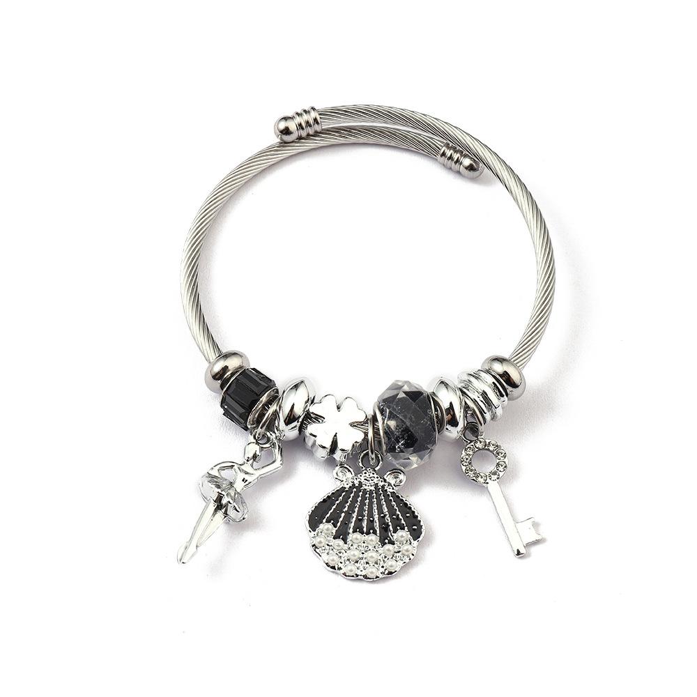 Simple Fashion Stainless Steel Bracelet With Crystal Bead Pendant Unisex Jewelry