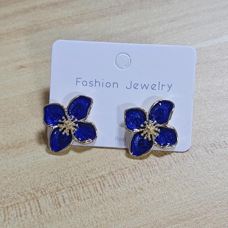 French Retro Red Roselle Drip Glaze Flower Earrings