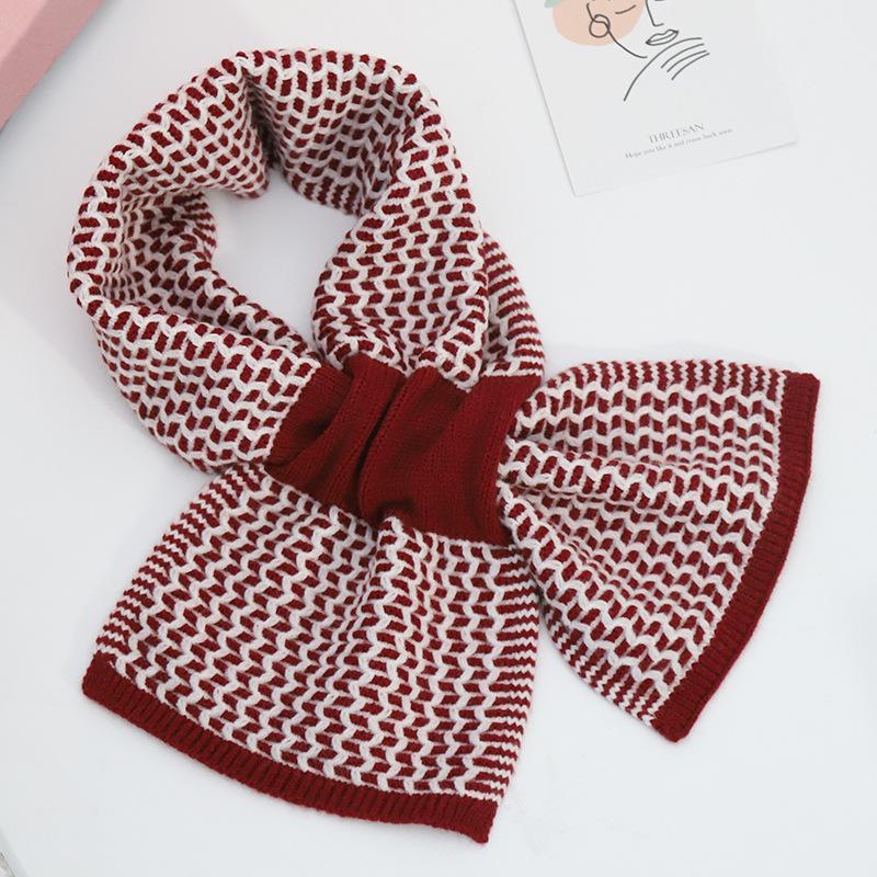 Autumn and Winter Short Plaid Cross Lazy Scarf Female Korean Style Student Girl Knitted Warm Scarf Halter Neck