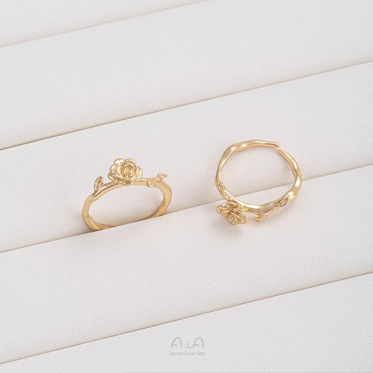 14K Gold Filled Rose Tulip Leaf Bead Cap Ring with Glue-In Pearls