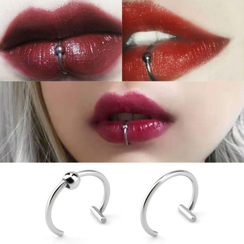 1PC Cool Stainless Steel Fake Nose Ring Non-Pierced Hip Hop C Clip Lip Ring Fake Nose Piercing