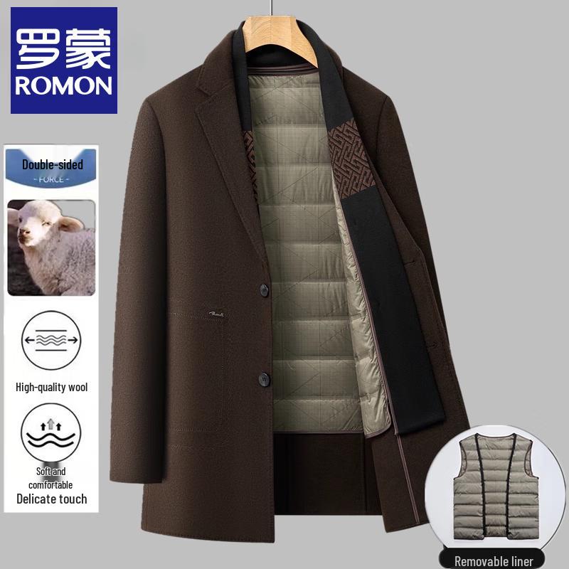 Romon Men's Wool Blend Mid-Length Overcoat