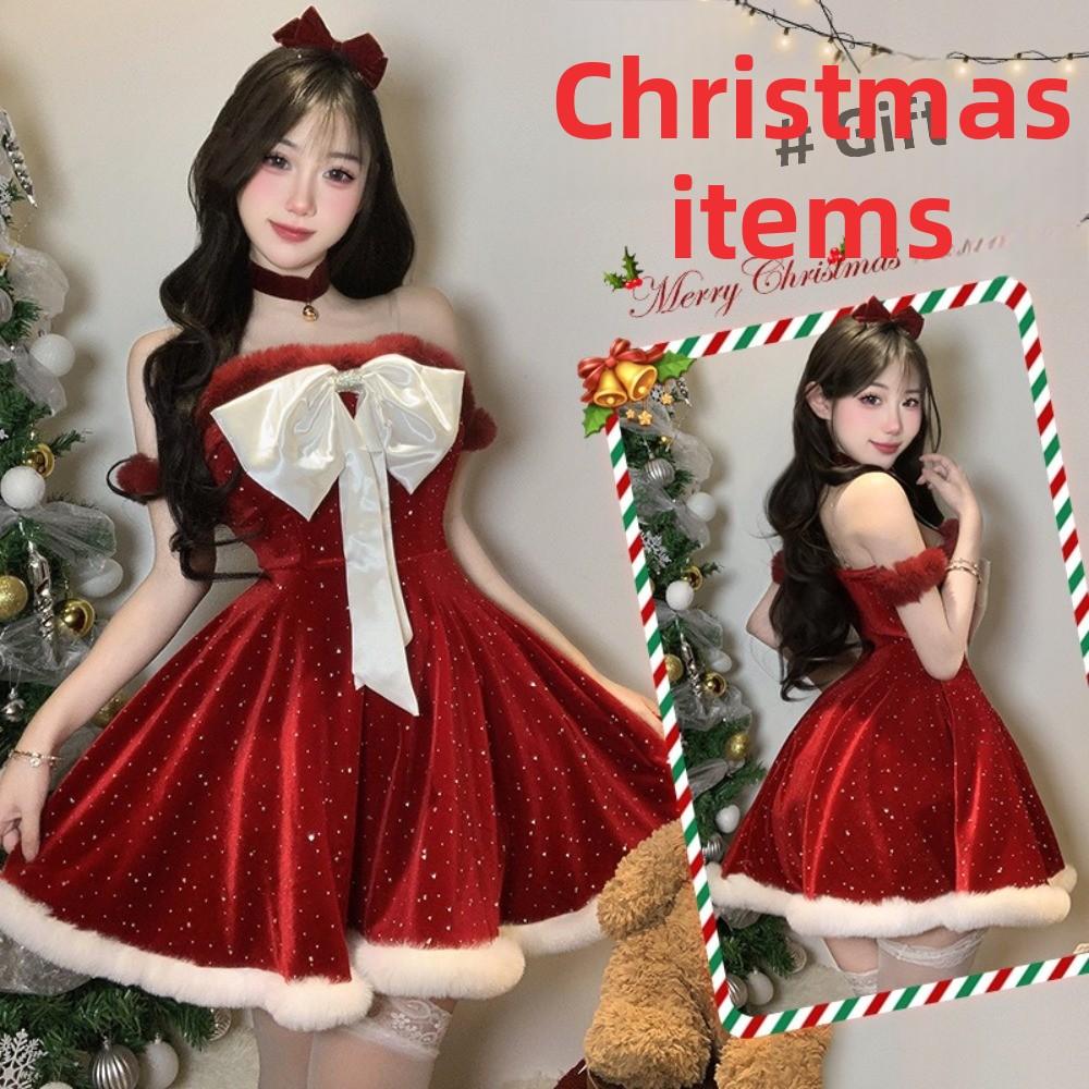 Red Velvet Santa Claus Coat Xmas Cosplay Outfit Fashion Cosplay Costumes Holiday Party