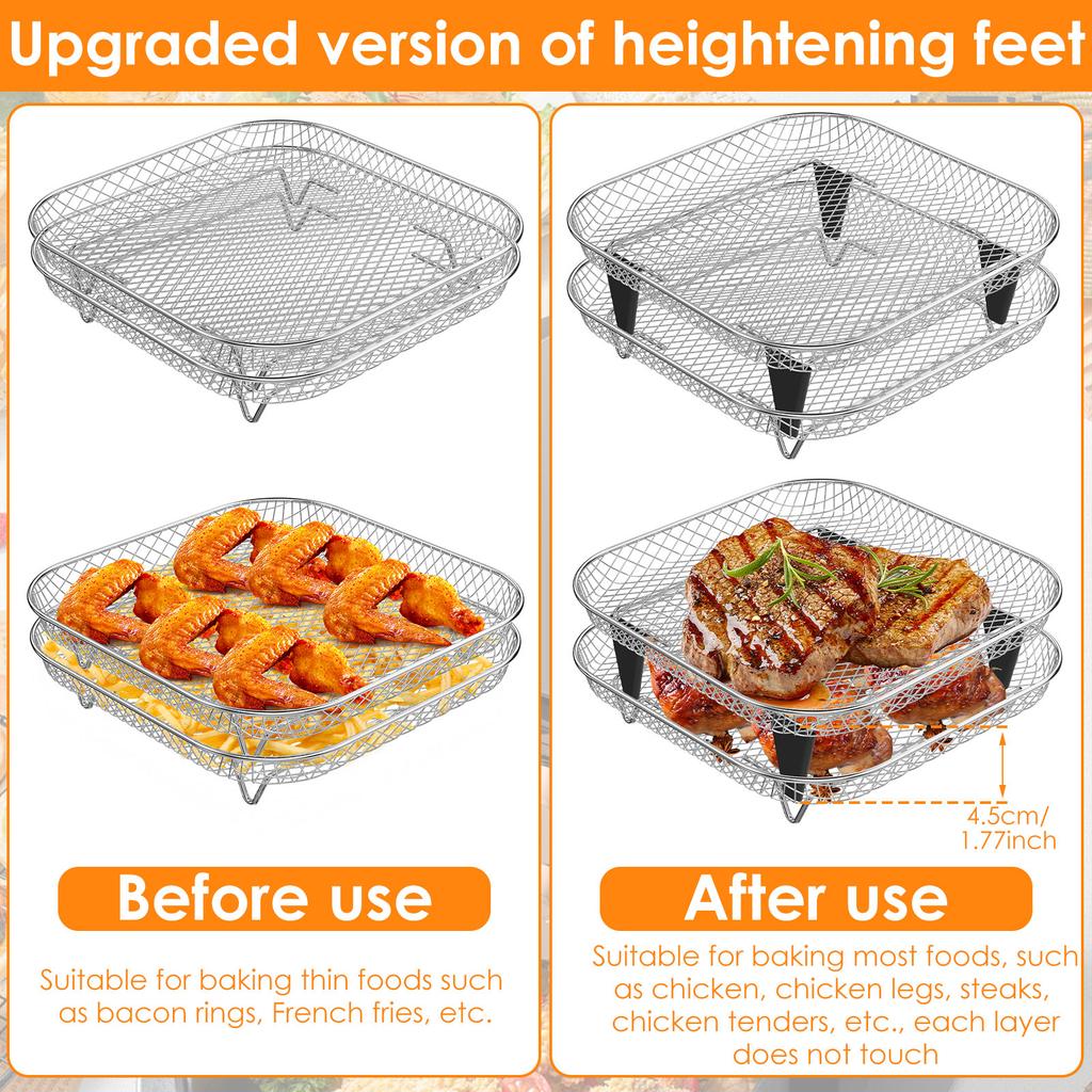 3Pcs 3-Layer Air Fryer Racks Square/Round/Rectangular Stackable Air Fryer Basket Tray Dehydrator Rack Air Fryer Oven Accessories