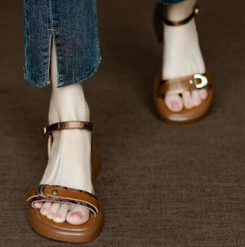 Summer Fashion New round head Stiletto Heel Shallow Mouth Breathable PU Comfortable Elegant Women's Shoes Sexy Sandals Slides