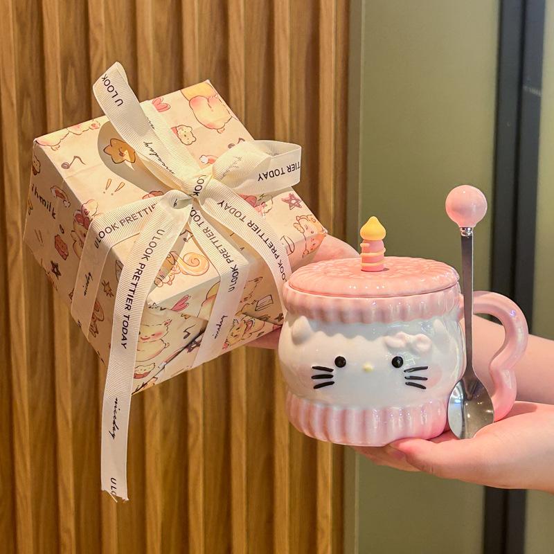 Girl's heart birthday gift, high-value cat ceramic mug, gift box for male, girlfriend and girlfriend.