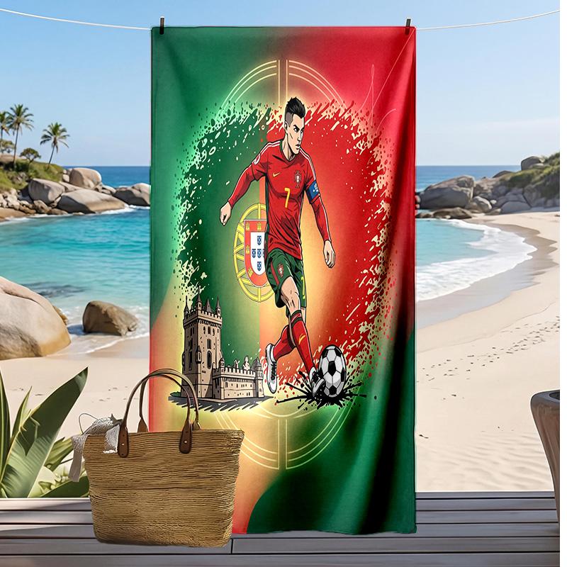 Portugal Football Print Beach Towel Quick Dry Super Absorbent Soft Bath Towel for Swimming Beach Travel Fan Souvenir Gift