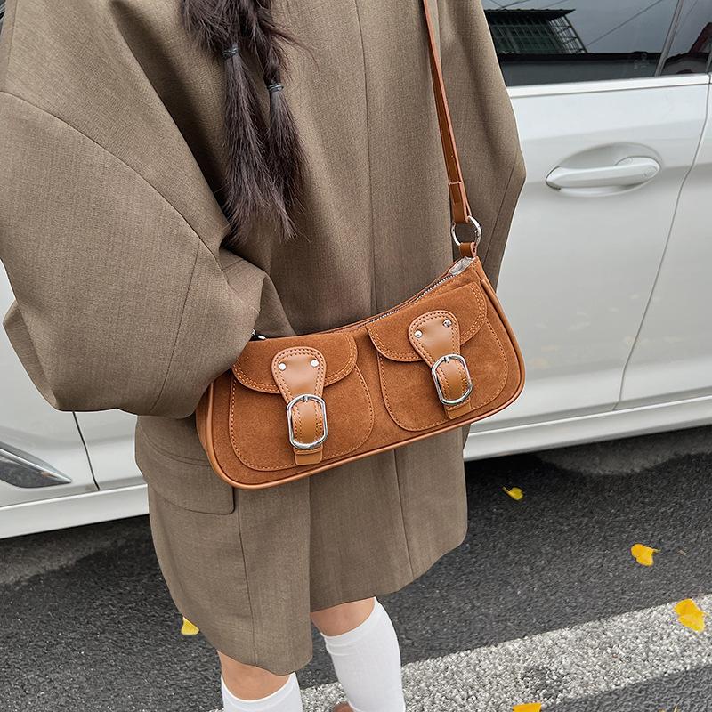 French Niche Design Suede Bag Women's 2025 New Foreign Style Versatile Single Shoulder Underarm Bag Portable Baguette Bag