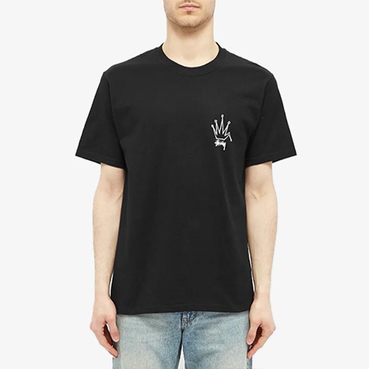 Stussy Old Crown Tee Classic Logo Short Sleeve American Vintage T-Shirt Unisex Tops 1904510-BLACK