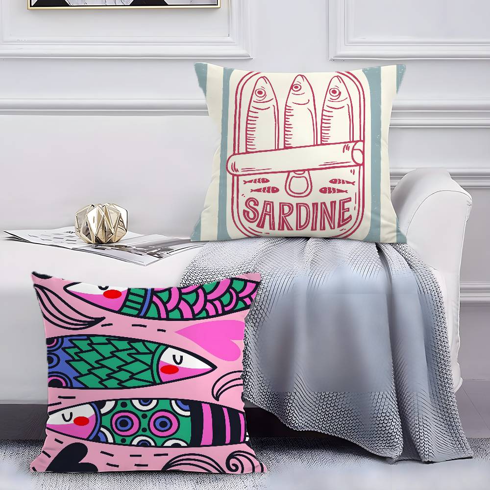 Colorful Sardine-S Fantasy Patterns Pillow Case Anti-dustmite Pillowcase Invisible Zipper Silky Short Plush Sofa Cushion Cover