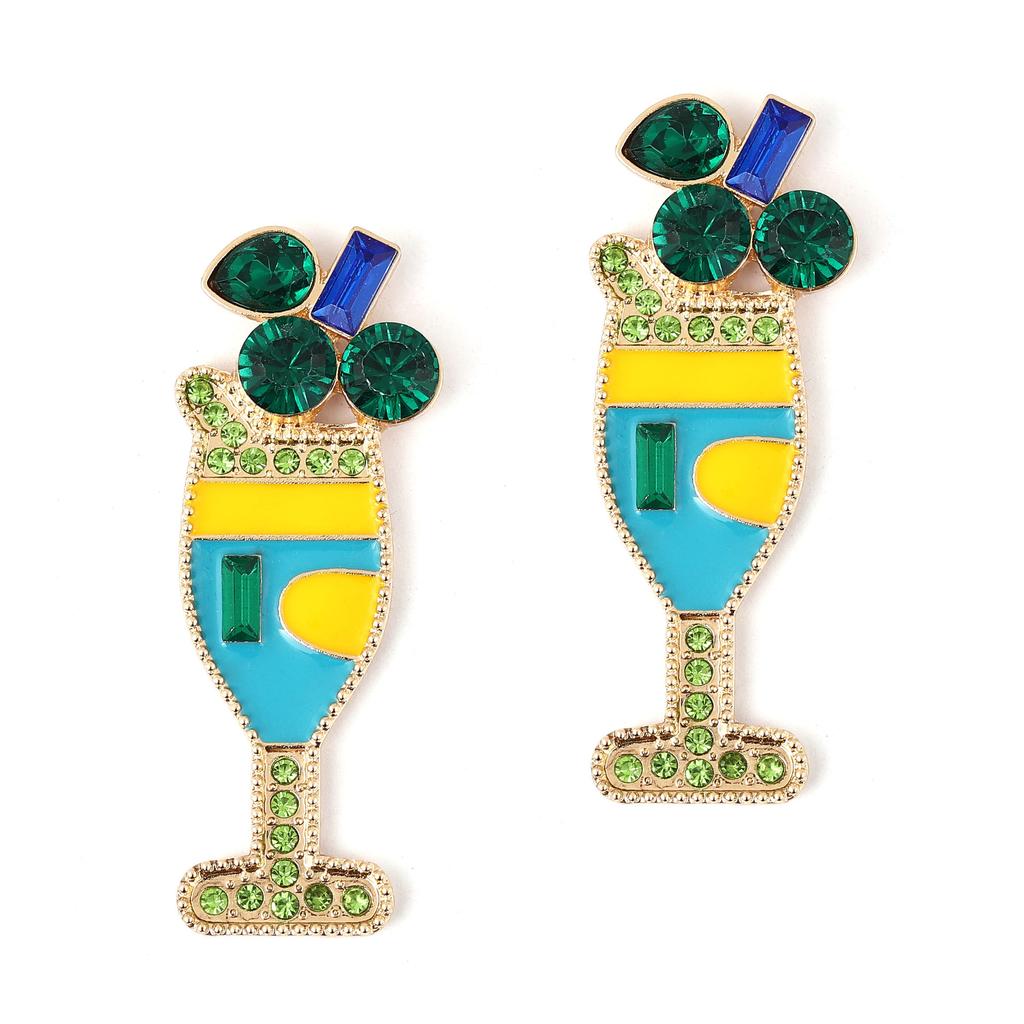 European and American New Fashion Temperament Personalized Wine Glass Alloy Diamond-encrusted Earrings Exaggerated Oil Dripping Creative Women's Earri