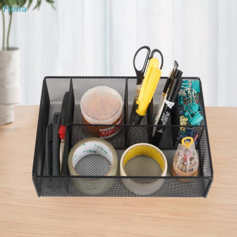 Black Metal Mesh Desk Organizer, Multi-Compartment Office Supply Caddy for Stationery Storage