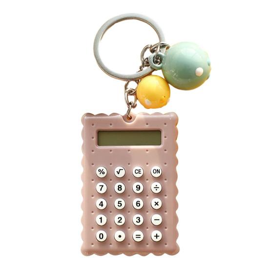 Tragbarer Mini-Taschenrechner mit Glockendekor, Schlüsselanhänger, Cartoon-Keksform, 8 Ziffern, gut lesbares LCD-Display, langlebige Tasten, batteriebetriebener mechanischer Schalter