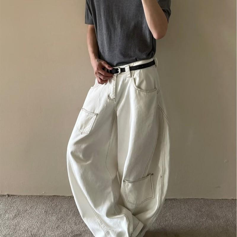 White High-Waisted Relaxed Fit Cropped Flare