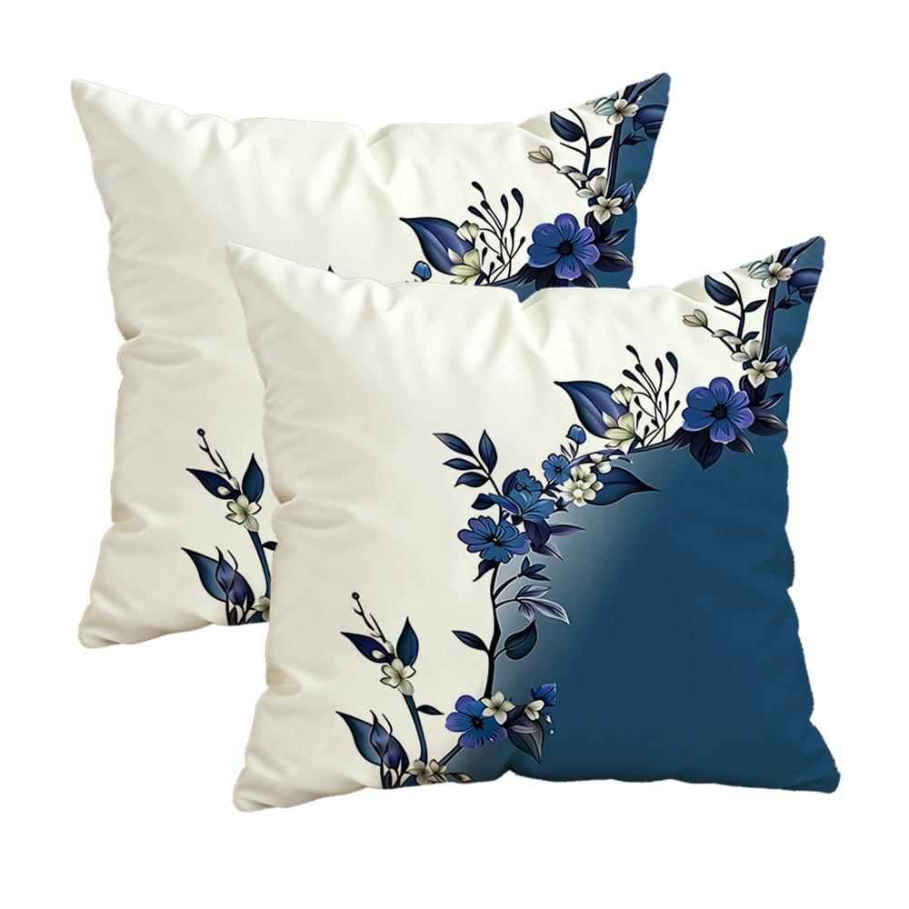 Floral Blue And White Pillowcasezipper Design, Decorative Pillowcase, 45X45 Cm Pillowcase