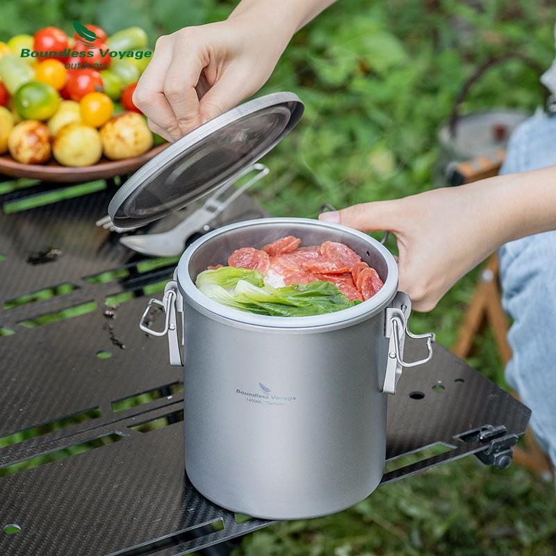 Portable Pure Titanium Camping Cookware Set 1.4L Mini Pressure Rice Pot Outdoor Hiking Backpacking Cooking Soup Stir Fry