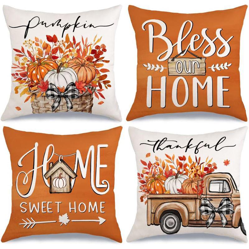Autumn Thanksgiving Pumpkin Pillow Cover for Sofa, Bedroom, or Living Room Decor.