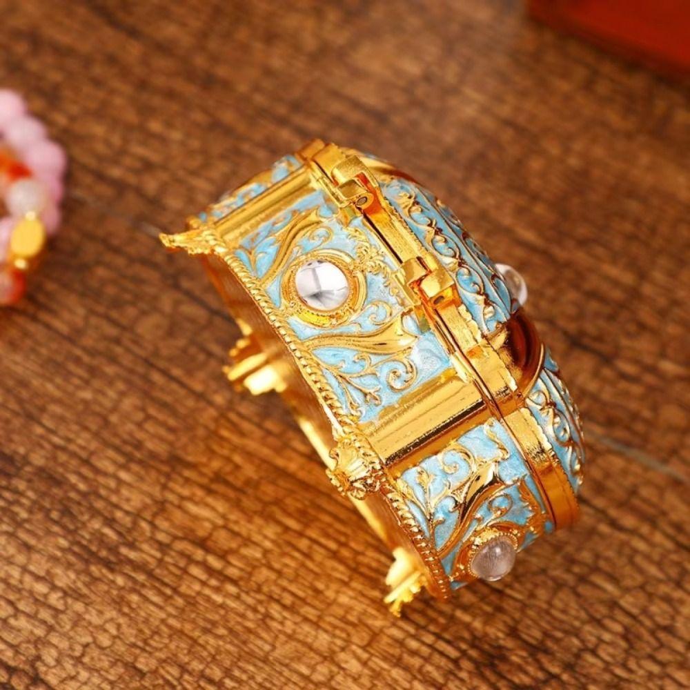 Oval Shape Trinket Box Relief Design Jewelry Storage Case Jewelry Organizer  For Girls