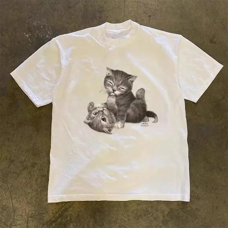 2025 new model Retro Summer Hip Hop Harajuku VintagePrint Oversized T Shirt Street Short Sleeve Casual Female Tshirts Punk Clot