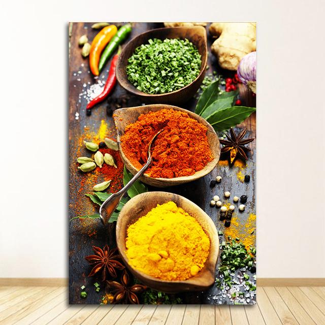 Lebensmittel, Körner, Gewürze, Poster und Drucke, Wandkunst, Bilder für Wohnzimmer, Gewürze, Paprika, Küche, Dekoration, Leinwandgemälde