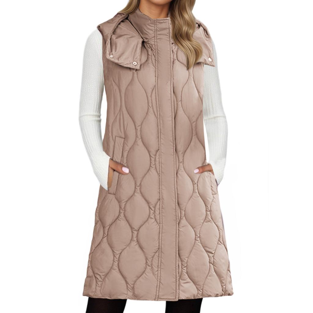Long Vest Women Sleeveless Hooded Fall Winter Button Down Zip UpVests Jacket Outwear