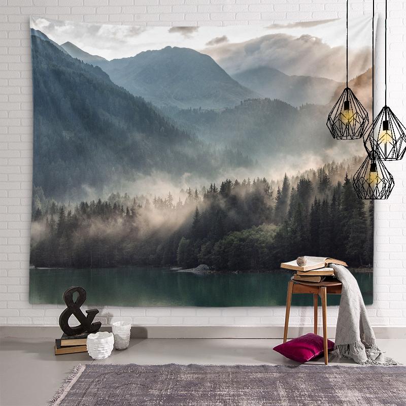Natural Beauty Tapestry Winter Autumn Mountains River Wall Art Tapestry Dormitory Room Aesthetic Decor Bedroom Home Decor