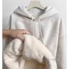 Maglione Primaverile Grigio Spesso in Pile di Agnello con Cappuccio e Velluto da Donna Primaverile e Autunnale Largo
