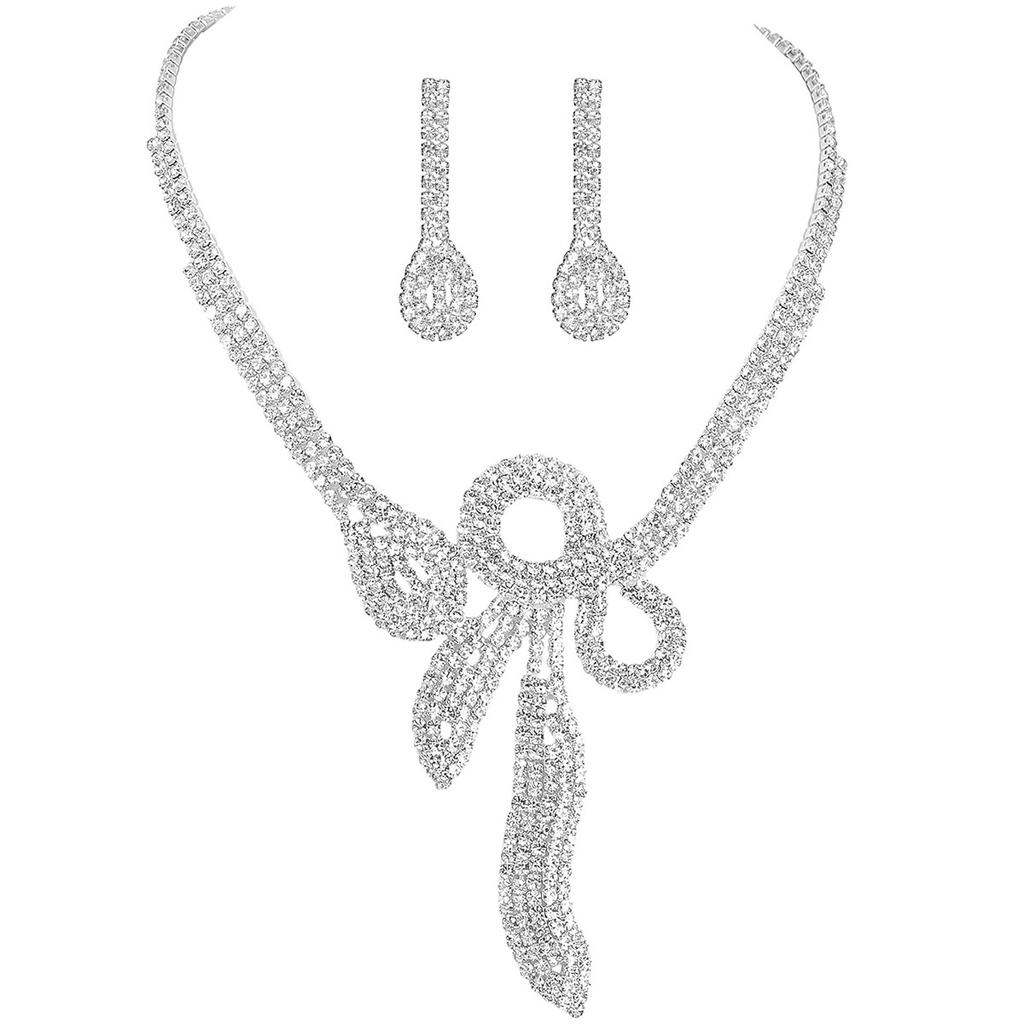 Luxuriöses Set mit funkelnden Diamanten, Halskette und Ohrringen, Premium-Feeling, zweiteiliges Brautschmuckset