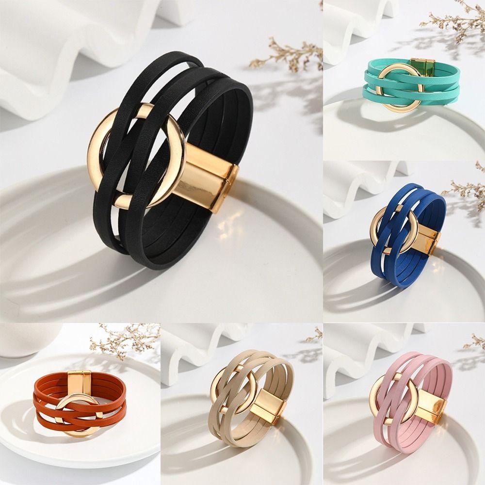 Leather Surface Leather Bracelets Bohemian Style Hollow Circle Bracelet For Women