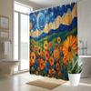 1Pc Van Gogh-Inspired Starry Night Floral Field Shower Curtain With Swirling Clouds & Vibrant Flowers - Polyester, Machine Washa