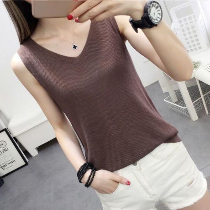 Loose, Covering The Stomach, Large-sized, Ice Silk, Halter-necked, Backless, Knitted Base Layer Top for Women