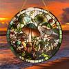 Mushroom & Plant Sun Catcher. Stained Glass Style Wreath for Porch, Bedroom & Terrace. A Perfect Gift.