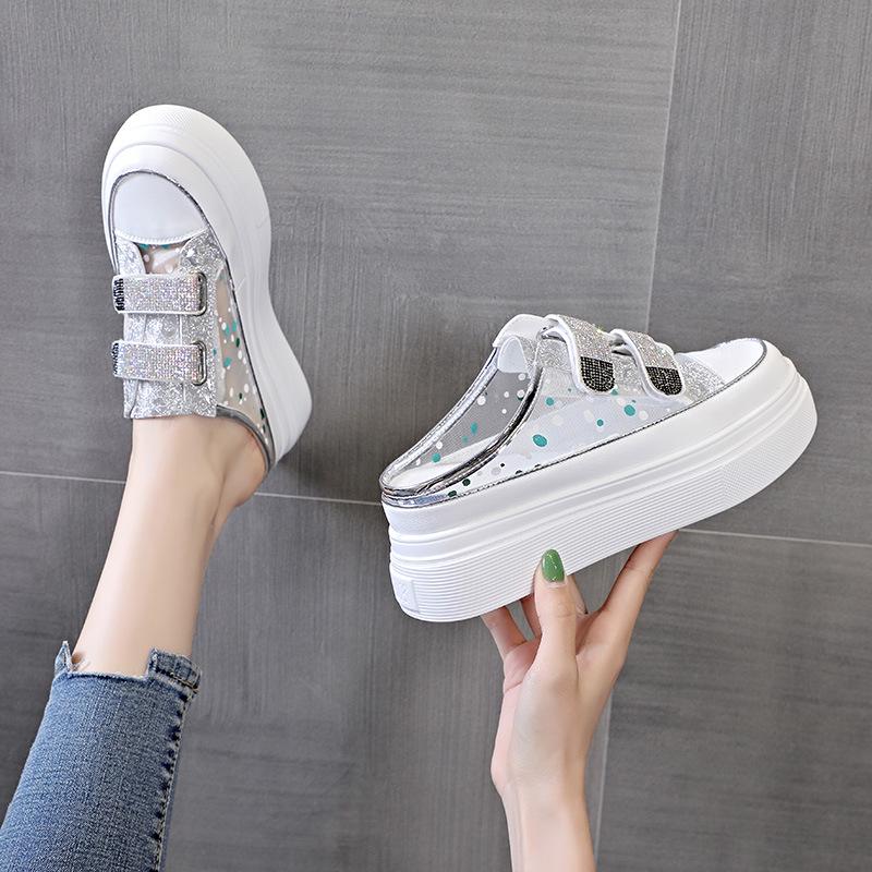 

2022 Модные женские летние сандалии на платформе с закрытым носком - Стильные слипоны для активного отдыха, увеличивающие рост 36 серебряный