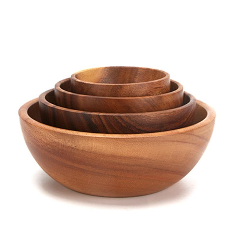 Acacia Wooden Bowl Japanese Style Wooden Tableware Household and Basin Fruit Plate Salad Whole Soup Bowl Wooden Bowl