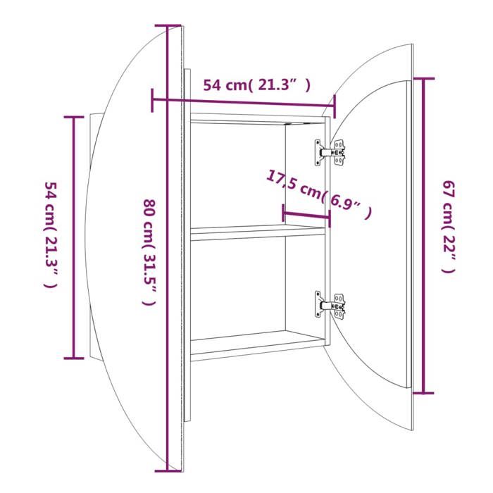 VidaXL Armoire de Salle de Bain Miroir Rond et LED Armoire de Rangement Meuble-lavabo de Toilette Maison Intérieur Noir 345588