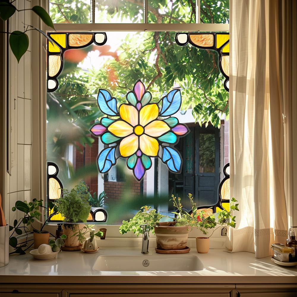 Colorful Window Film PVC Electrostatic Church Glass Decal Wall Sticker Art Mural Wallpaper for Home Decoration