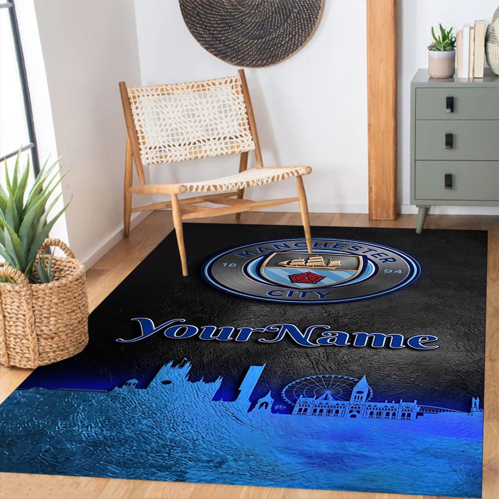 Manchester City Customized Name Area Rug Design for Decorate room Entryway Dining Room Balcony Antislip Carpet Decorate Offices Gift for Festivals