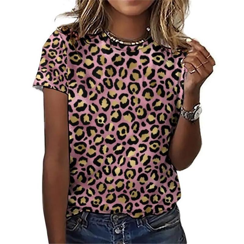 Leopard Rose Floral Pattern 3D Print T-Shirts Women's Street Casual Short Sleeve T Shirt Harajuku Tees Y2k Tops Female Clothing