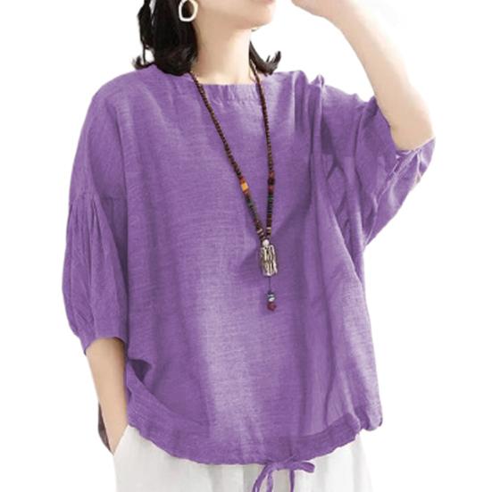 Women Summer Casual T-shirt O-Neck 3/4 Batwing Sleeve Pullover Tops Solid Color Loose Fit Summer Blouse Streetwear