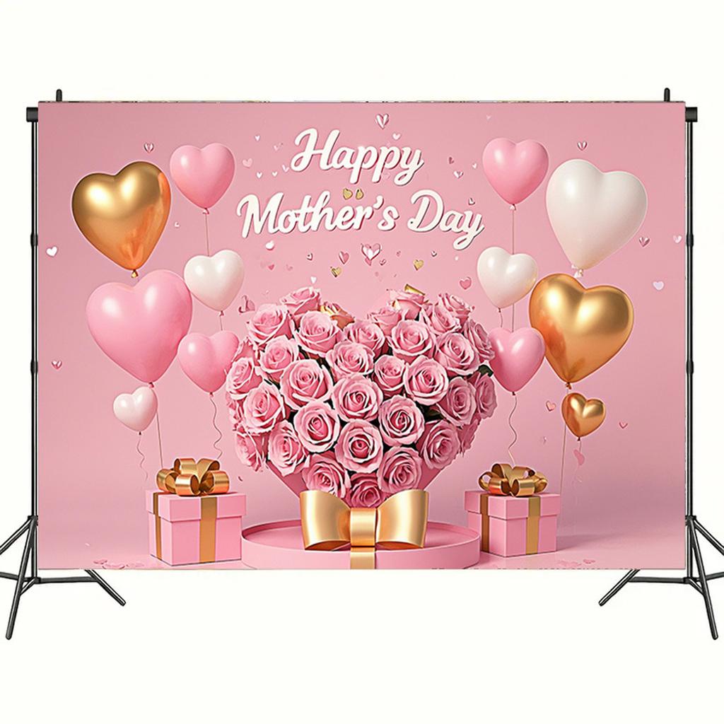 Happy Mother's Day Backdrop Thanks Best Mom Floral Flower Love Heart Mothers Day Birthday Photography Background Photo Studio