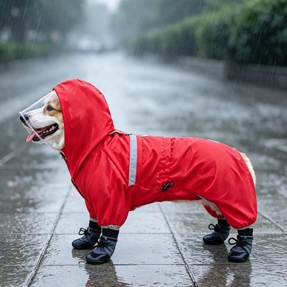 Reflective Dog Rain Cloak Adjustable Pet Four-legged Raincoat Dog Poncho  Outdoor Walking