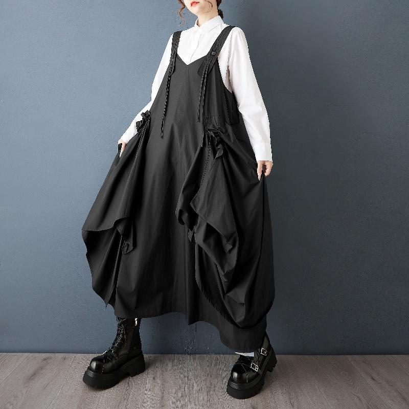 DIMANAF 2025 Autumn Women Plus Size Casual Long Dress Loose Fashion Lady Sleeveless Solid Black Maxi Dress