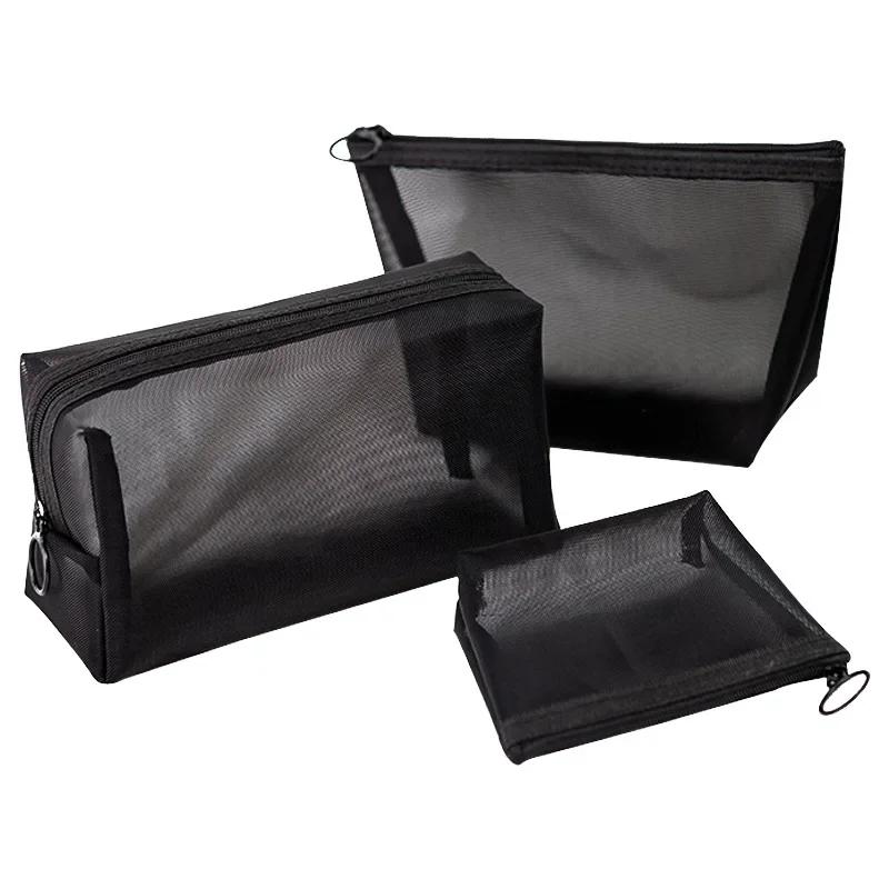 Trousse de maquillage en maille transparente, pochette de rangement décontractée à fermeture éclair, sacs de lavage de toilette, sac de maquillage de voyage pour femmes