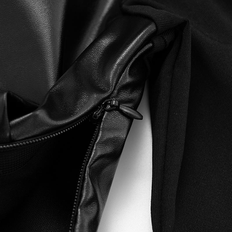 Autumn Bell Sleeve Faux Leather Patchwork Knit Top for Women