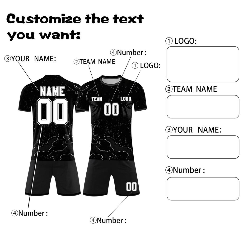 Customizable DIY Two Piece Sports Jersey Set Short Sleeve Shirt and Shorts Personalized Number Team Uniform