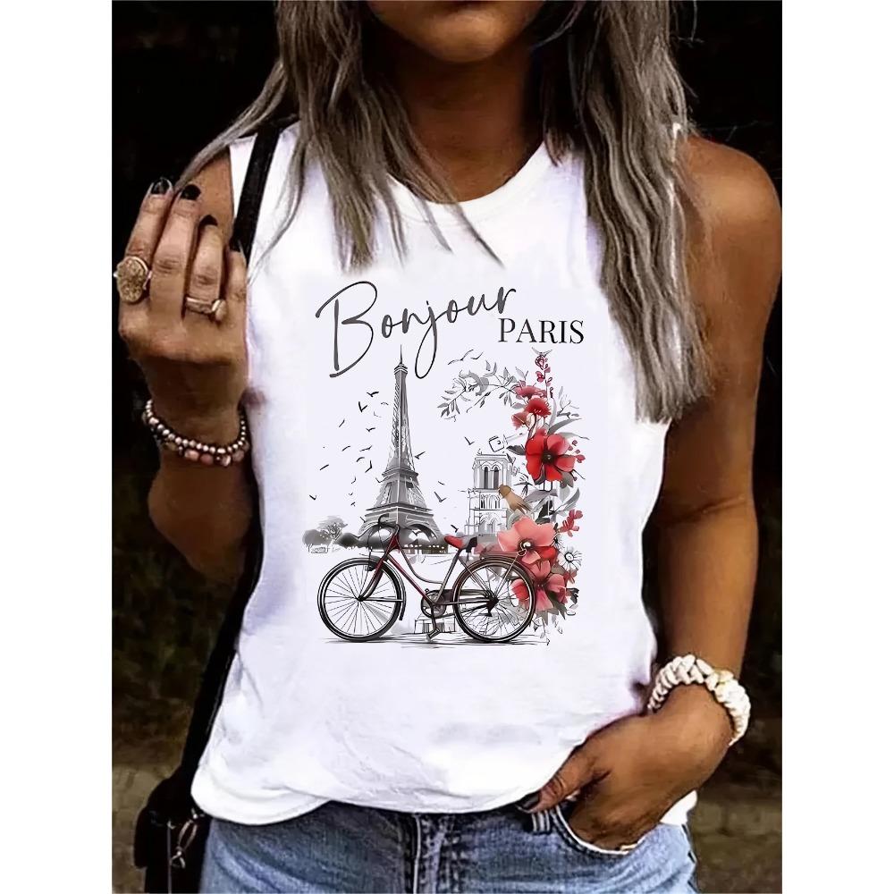 Fashion printed vest women s sleeveless round neck casual top S