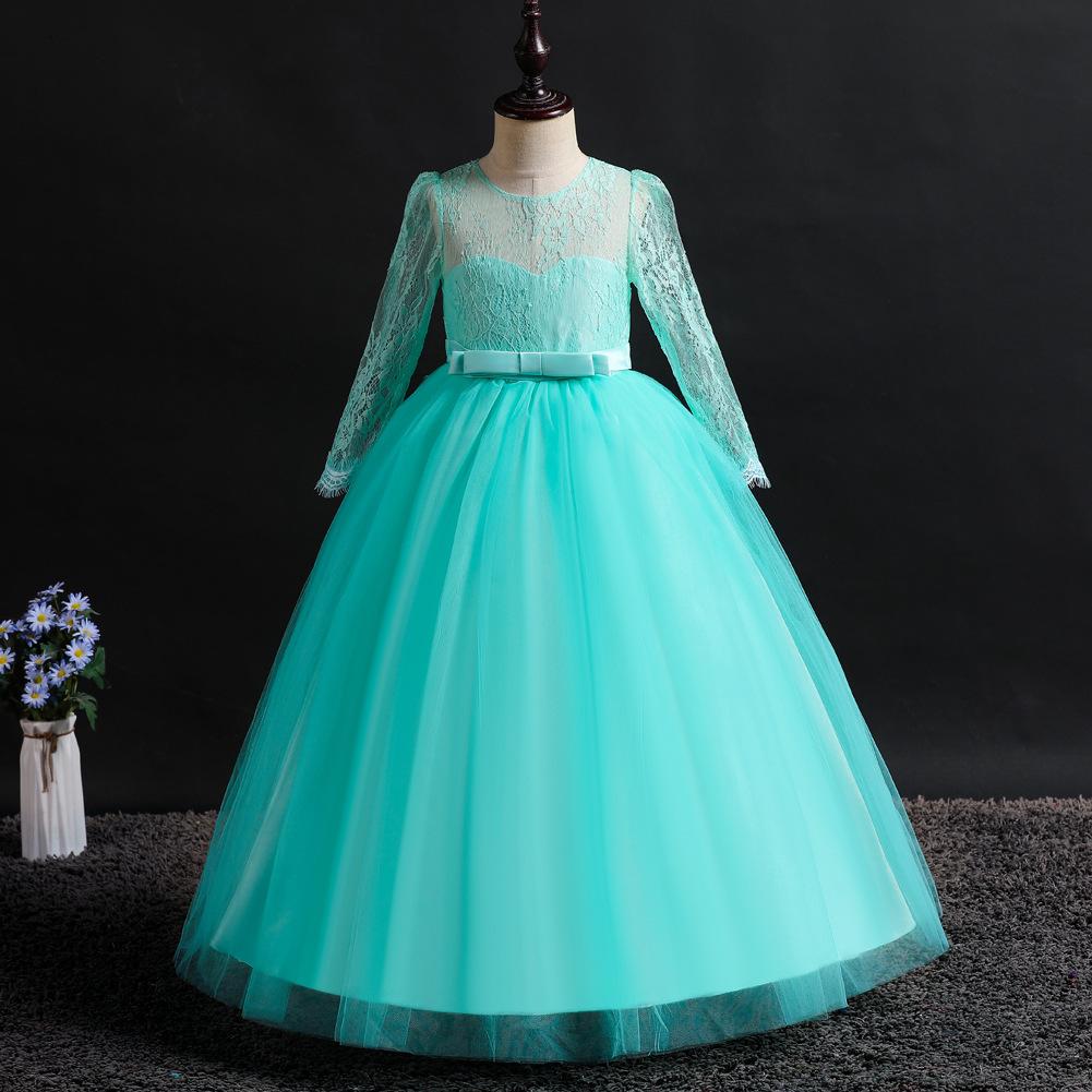 Girls' formal dress: long-sleeved lace puff-skirted princess dress for older children – perfect for emcees and performances