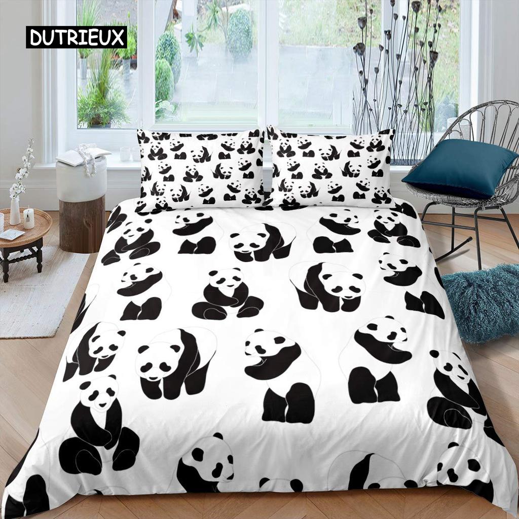 Panda König Komplettes Bettwäscheset Kinder Romantisches Bettwäscheset Cartoon Tier Bettbezug Fahrrad Ballon Libelle Polyester Bettdeckenbezug