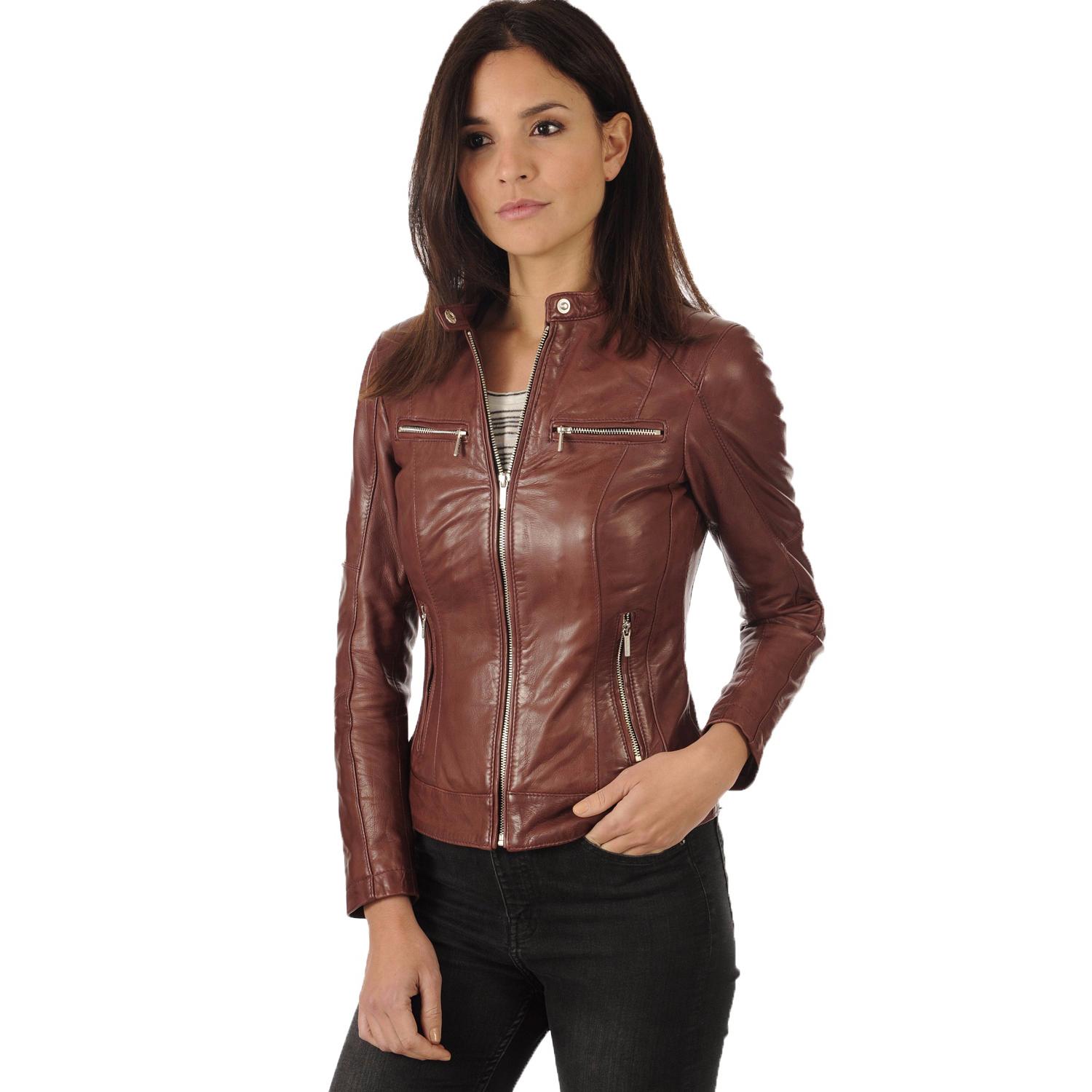 

SKINOUTFIT Women s Genuine Leather Jacket Lambskin Bomber Biker Motorcycle Tan Brown Coat L дубильна кора